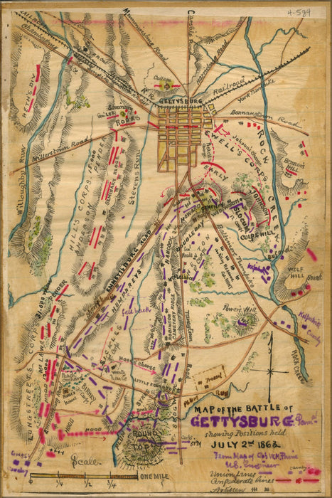 24"x36" Gallery Poster, Map of Battle of Gettysburg July 2nd 1863
