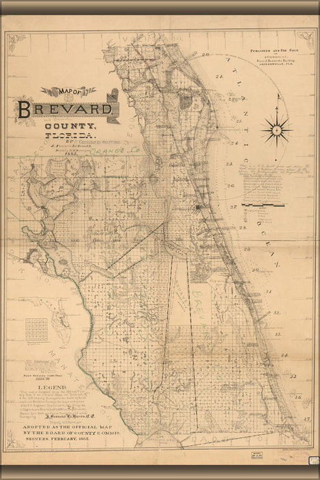24"x36" Gallery Poster, Map of Brevard County, Florida 1893
