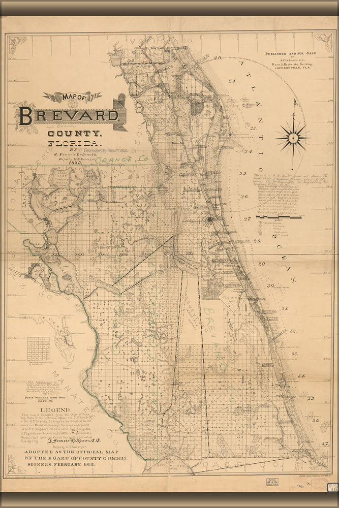 24"x36" Gallery Poster, Map of Brevard County, Florida 1893