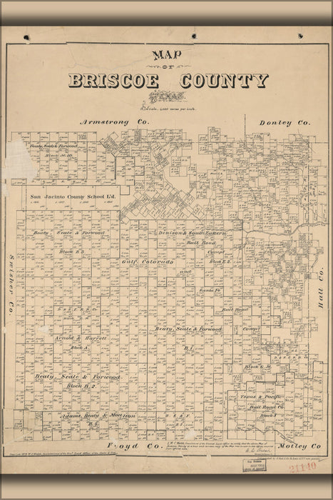 24"x36" Gallery Poster, Map of Briscoe County, Texas 1897