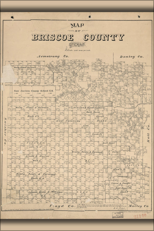 24"x36" Gallery Poster, Map of Briscoe County, Texas 1897