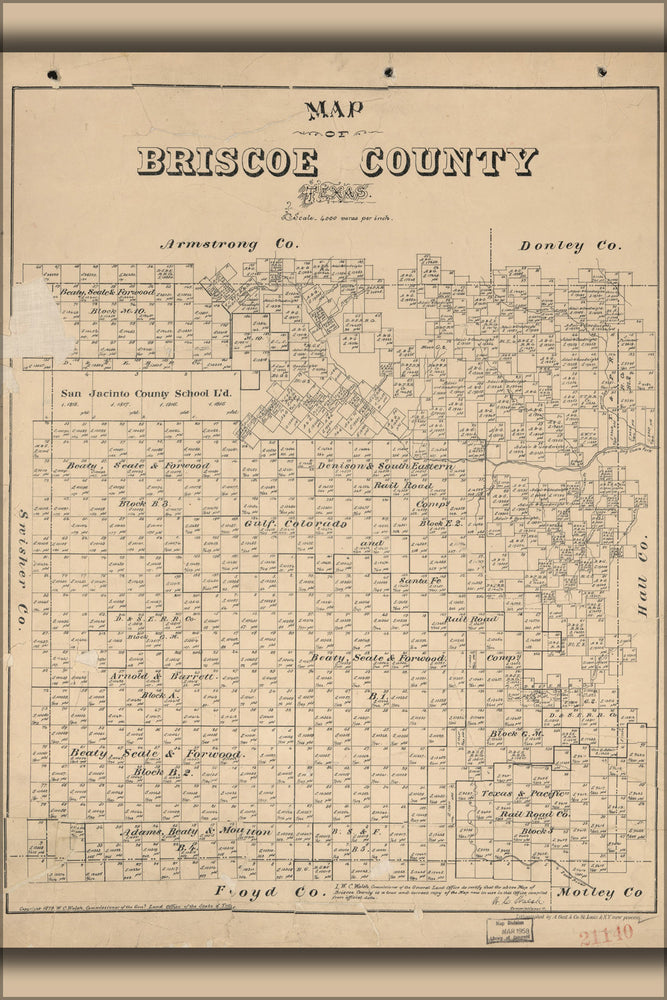 24"x36" Gallery Poster, Map of Briscoe County, Texas 1897
