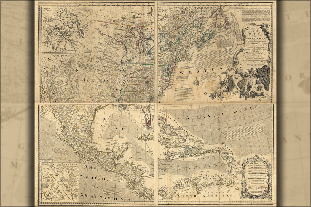 24"x36" Gallery Poster, Map of British Spanish French north america 1768
