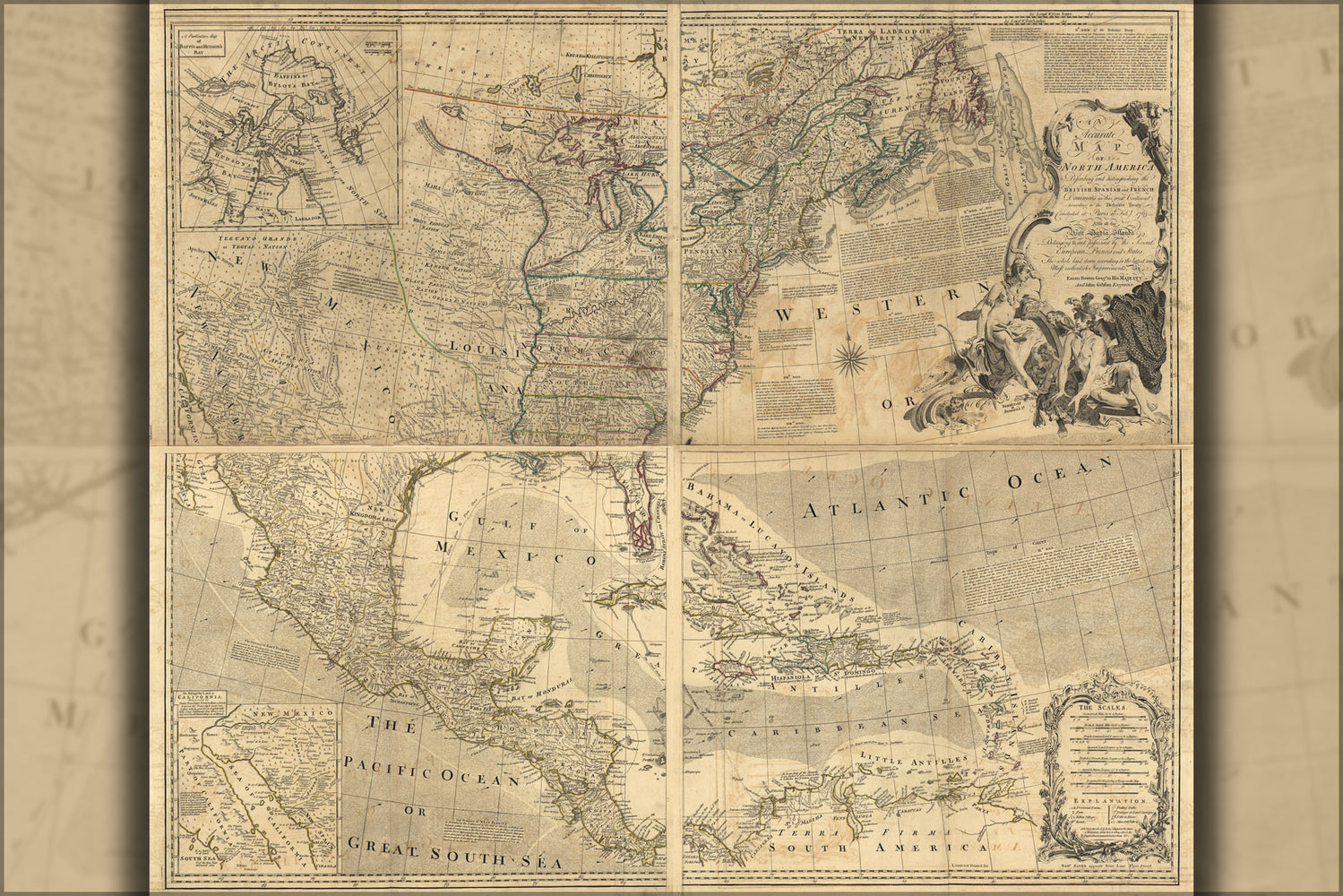 24"x36" Gallery Poster, Map of British Spanish French north america 1768