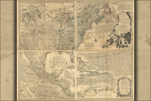 24"x36" Gallery Poster, Map of British Spanish French north america 1768