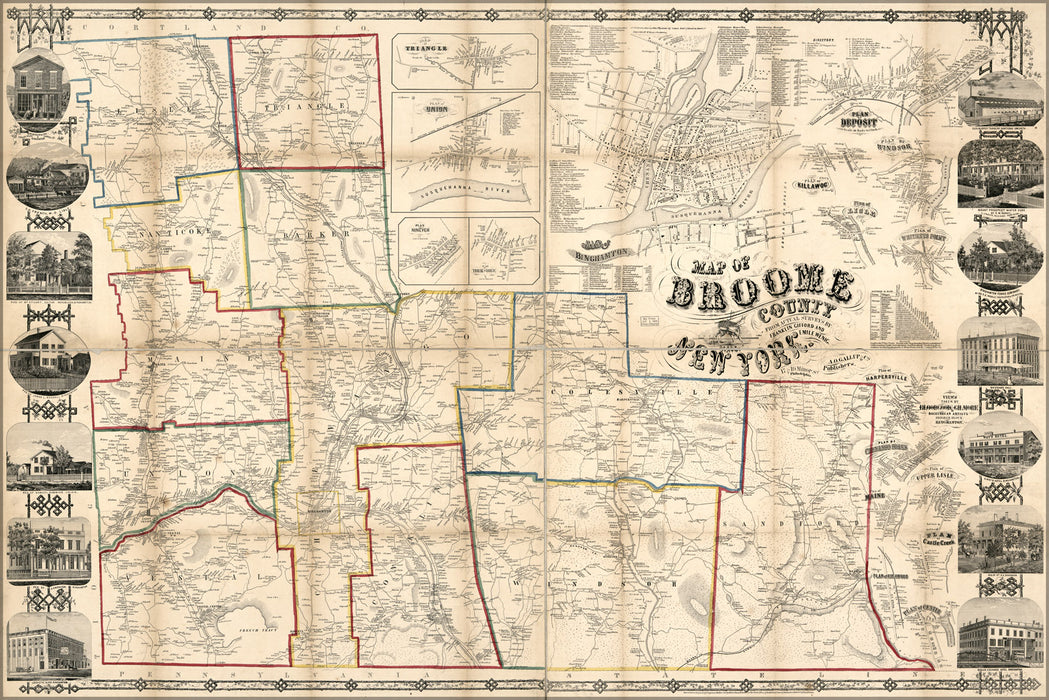 24"x36" Gallery Poster, Map of Broome County, New York 1855