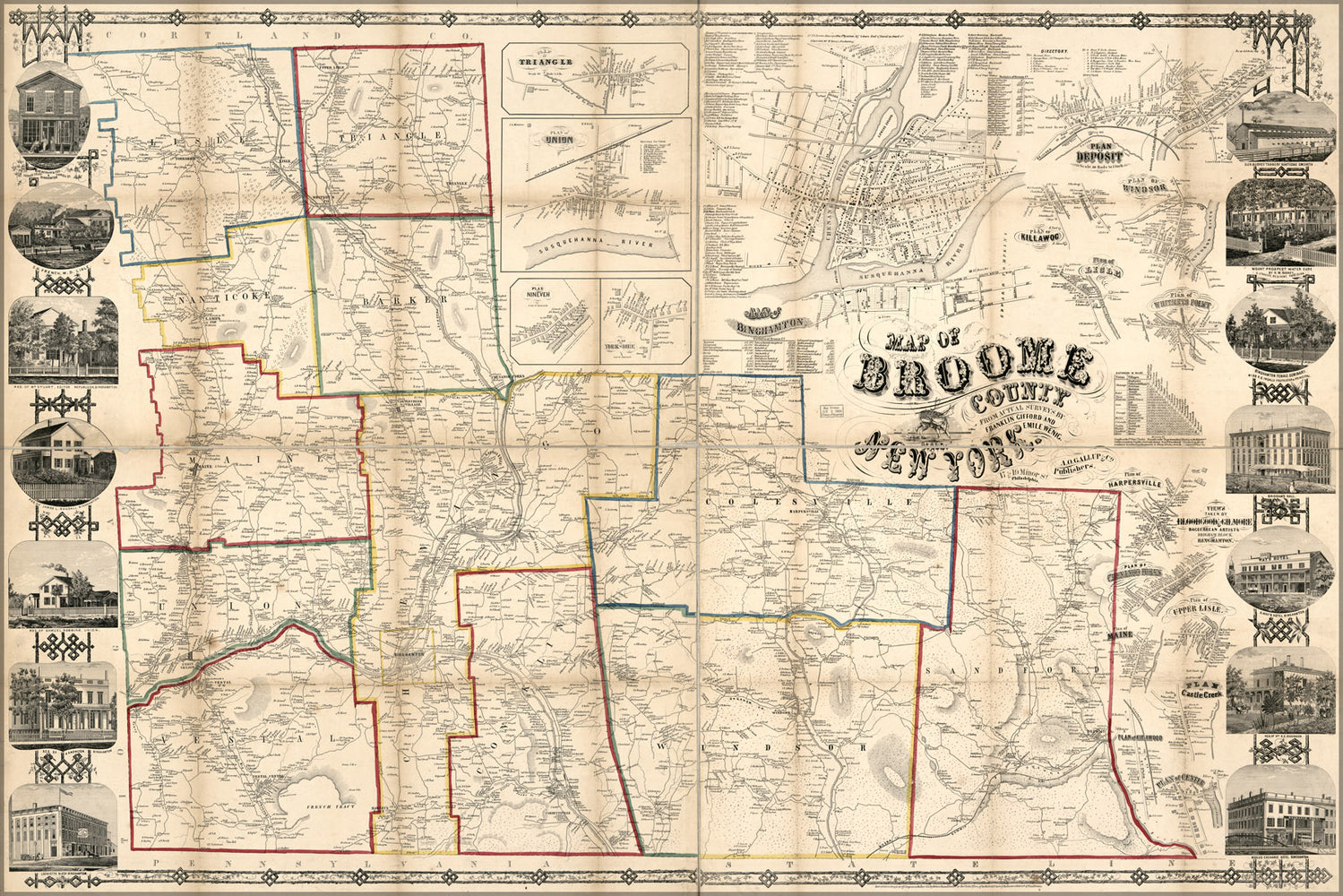 24"x36" Gallery Poster, Map of Broome County, New York 1855