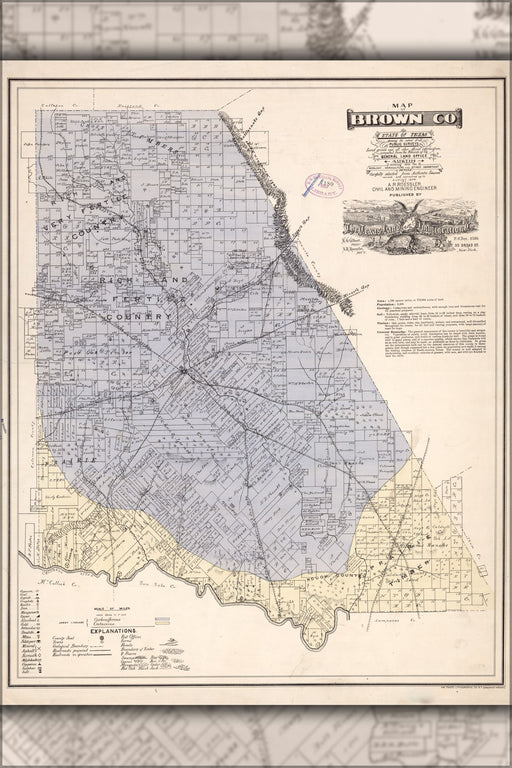 24"x36" Gallery Poster, Map of Brown Co., state of Texas  1876
