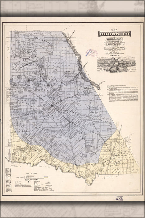 24"x36" Gallery Poster, Map of Brown Co., state of Texas 1876