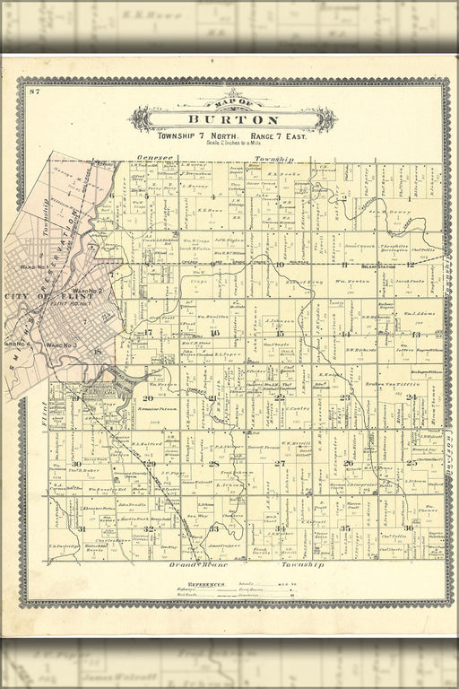 24"x36" Gallery Poster, Map of Burton flint michigan 1889