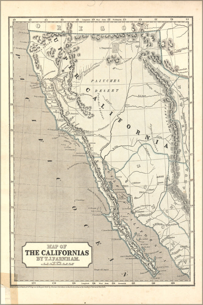 24"x36" Gallery Poster, Map of California 1842