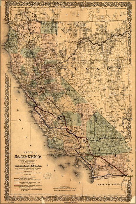 24"x36" Gallery Poster, Map of California 1876