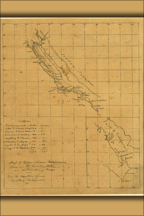 24"x36" Gallery Poster, Map of California military stations 1847
