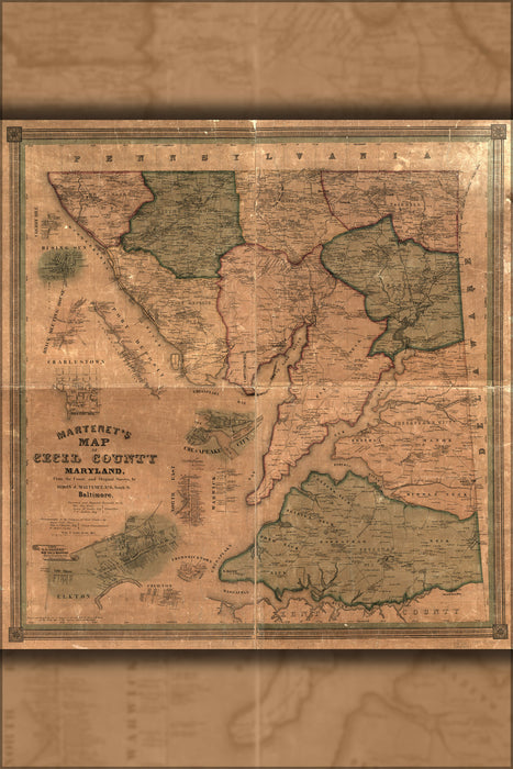 24"x36" Gallery Poster, Map of Cecil County, Maryland 1858