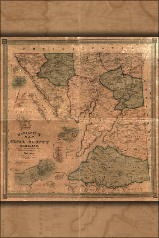 24"x36" Gallery Poster, Map of Cecil County, Maryland 1858