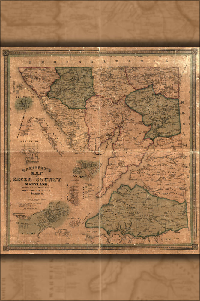 24"x36" Gallery Poster, Map of Cecil County, Maryland 1858