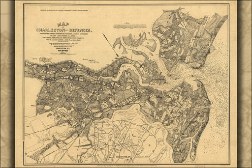 24"x36" Gallery Poster, Map of Charleston south carolina & defences 1863