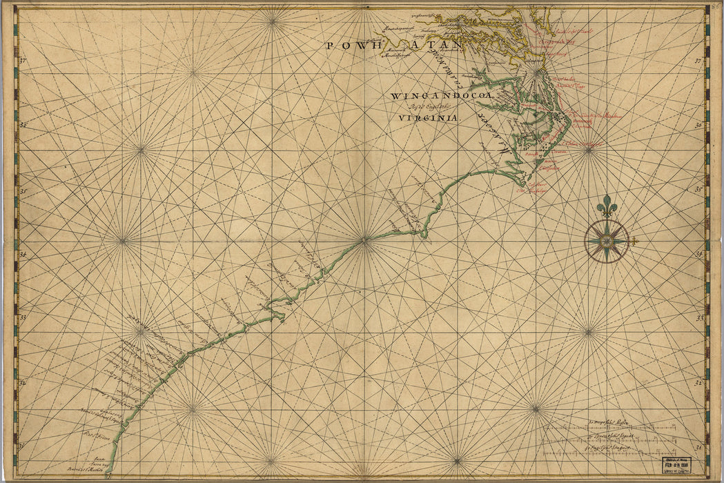 24"x36" Gallery Poster, Map of Chesapeake Bay to Florida 1639 in dutch