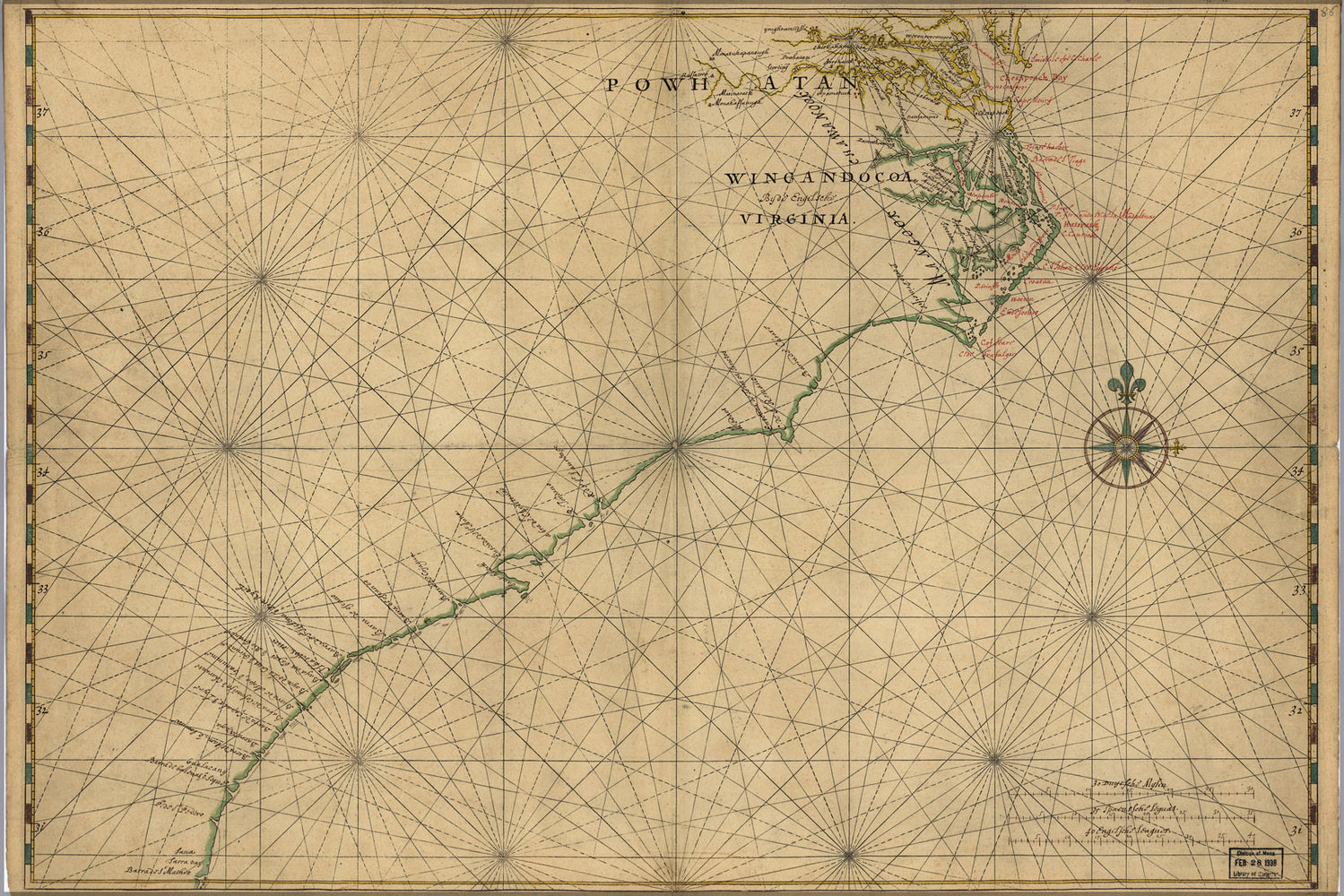 24"x36" Gallery Poster, Map of Chesapeake Bay to Florida 1639 in dutch