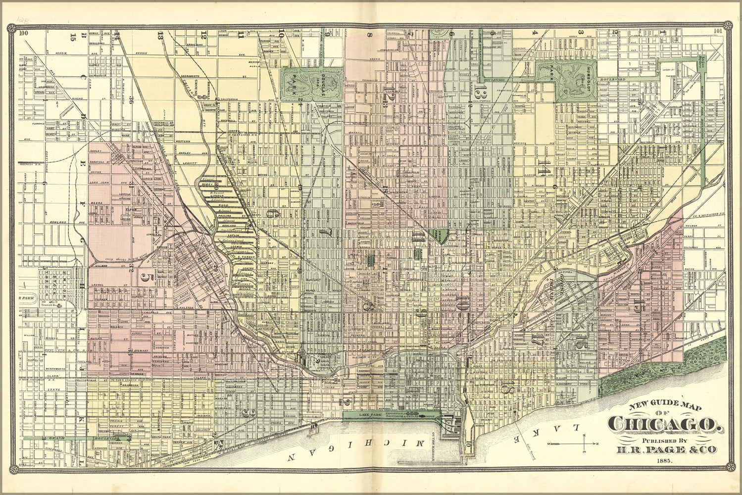 24"x36" Gallery Poster, Map of Chicago 1885