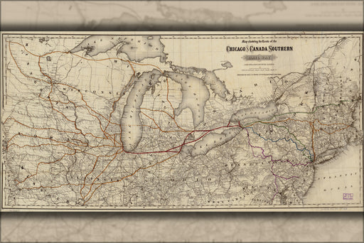 24"x36" Gallery Poster, Map of Chicago & Canada Southern Railway 1872