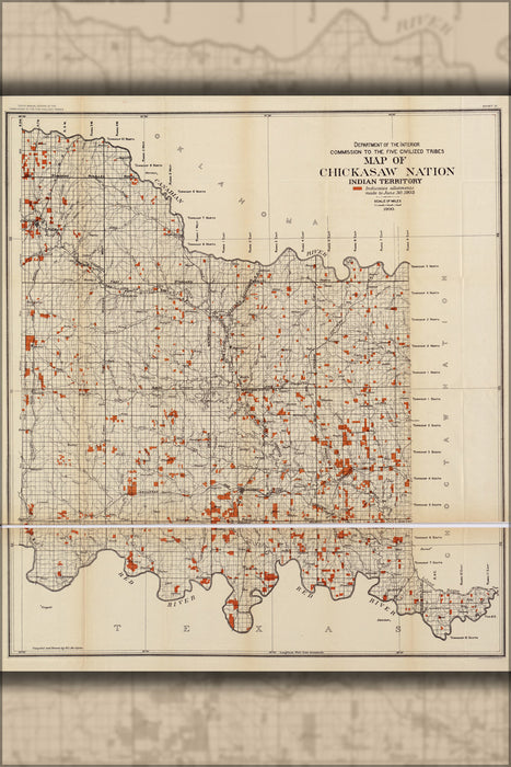 24"x36" Gallery Poster, Map of Chickasaw Nation, Indian territory 1900