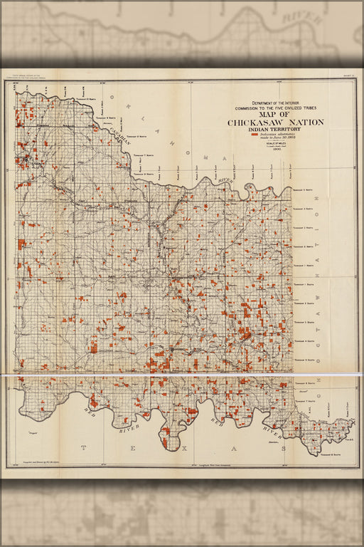 24"x36" Gallery Poster, Map of Chickasaw Nation, Indian territory 1900
