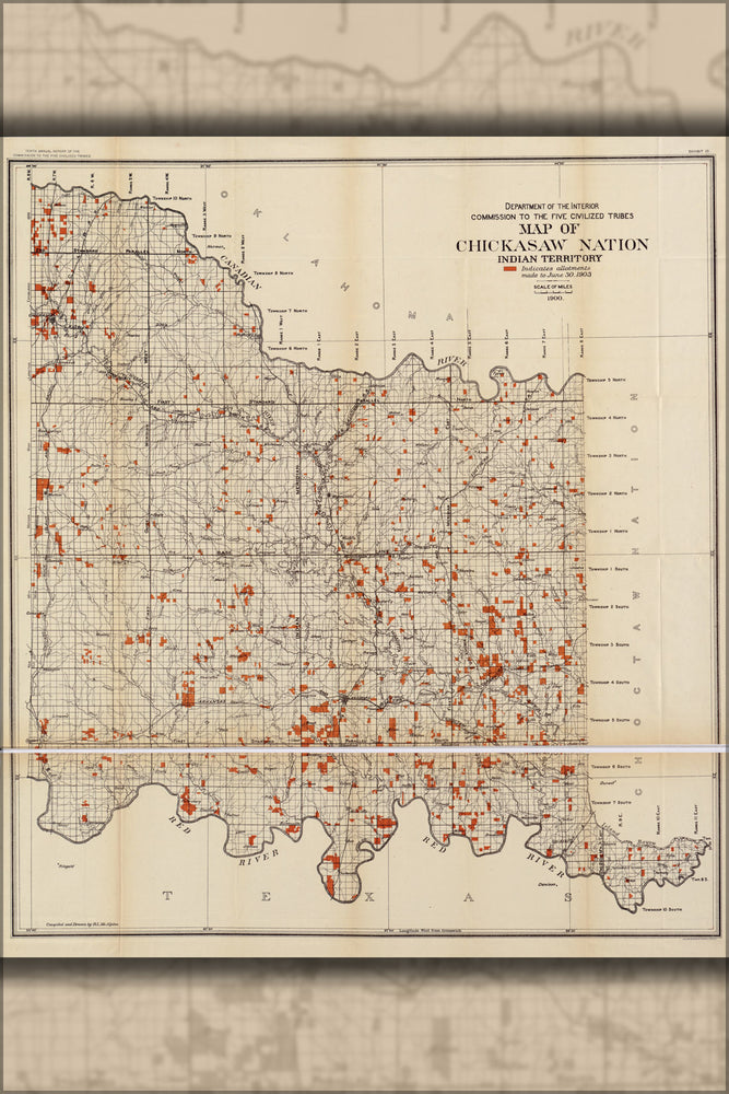 24"x36" Gallery Poster, Map of Chickasaw Nation, Indian territory 1900