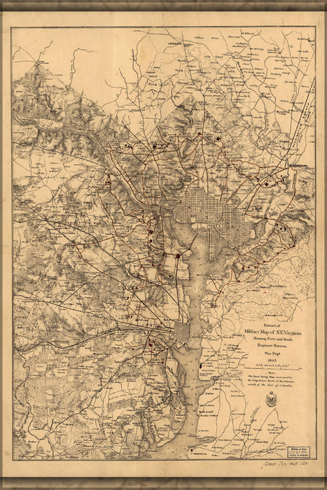 24"x36" Gallery Poster, Map of Civil War defenses of Washington, D.C. in 1865