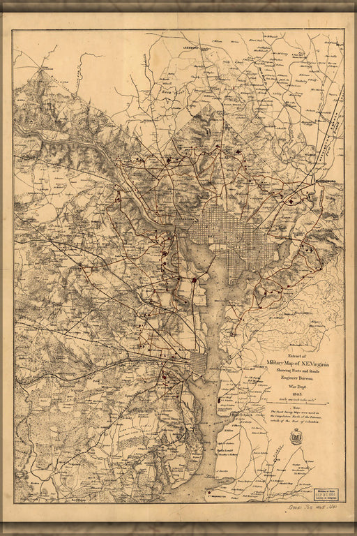 24"x36" Gallery Poster, Map of Civil War defenses of Washington, D.C. in 1865