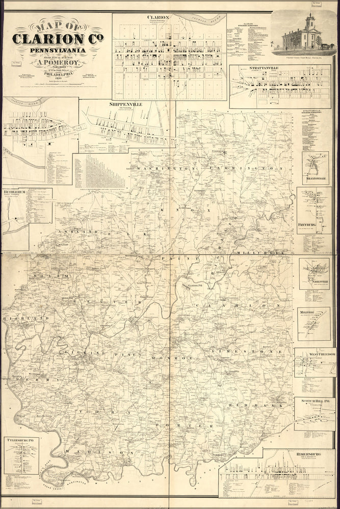 24"x36" Gallery Poster, Map of Clarion Co., Pennsylvania 1865