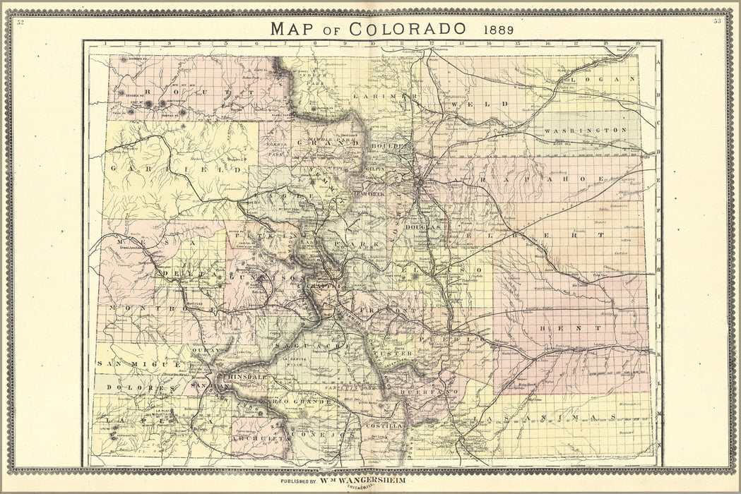 24"x36" Gallery Poster, Map of Colorado 1889