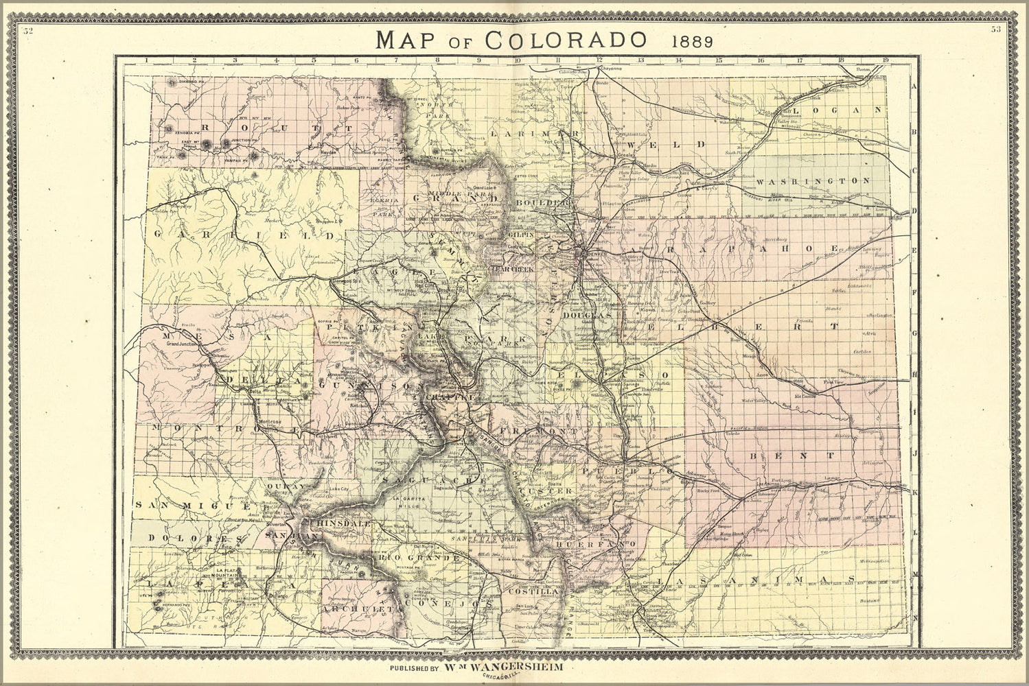 24"x36" Gallery Poster, Map of Colorado 1889