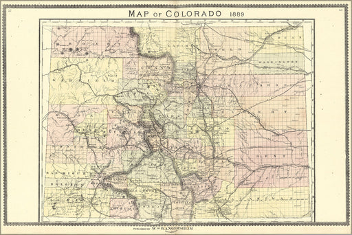 24"x36" Gallery Poster, Map of Colorado 1889