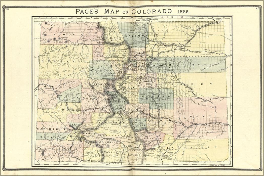 24"x36" Gallery Poster, Map of Colorado, 1885