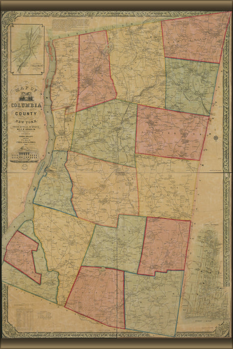 24"x36" Gallery Poster, Map of Columbia County, New York 1851