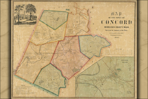 24"x36" Gallery Poster, Map of Concord, Middlesex Co Massachusetts 1852