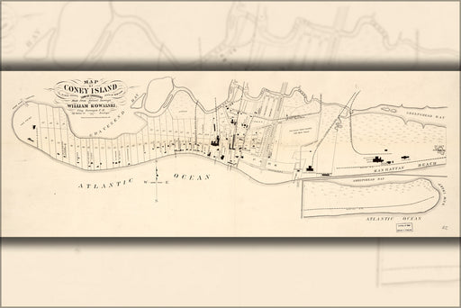 24"x36" Gallery Poster, Map of Coney Island, Gravesend, New York 1879
