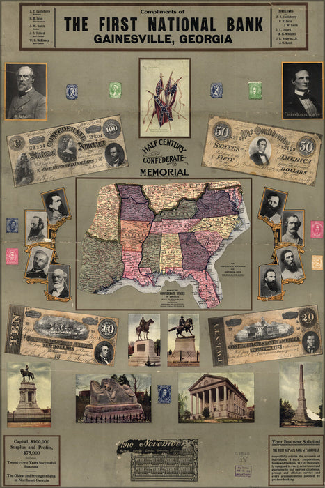24"x36" Gallery Poster, Map of Confederate States of America 1861-65