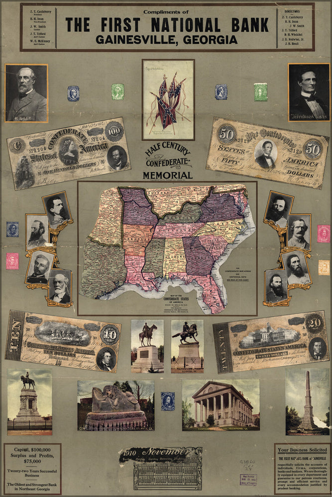 24"x36" Gallery Poster, Map of Confederate States of America 1861-65