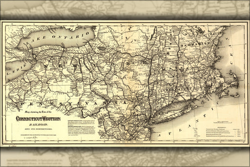 24"x36" Gallery Poster, Map of Connecticut & Western Railroad 1871