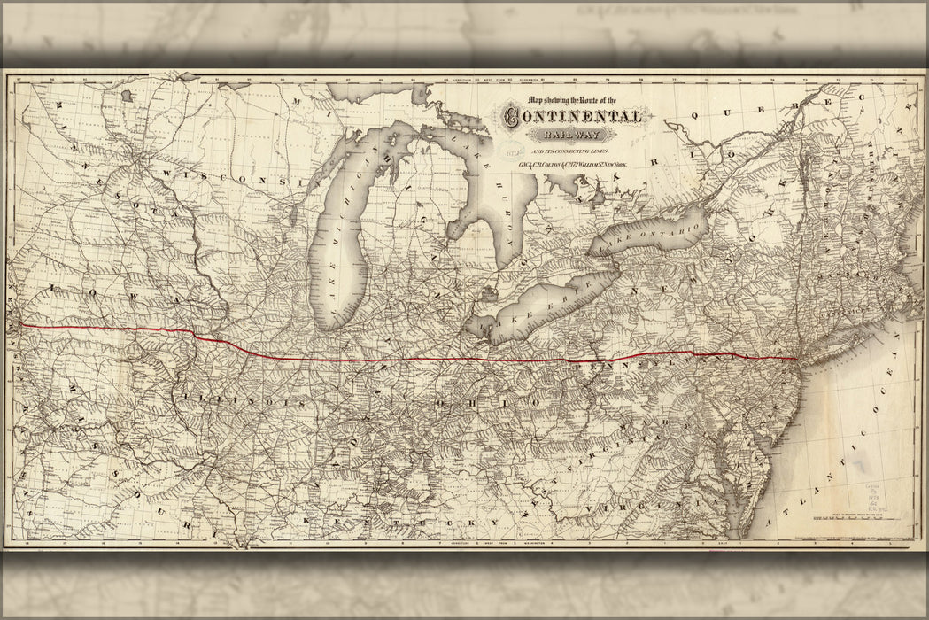 24"x36" Gallery Poster, Map of Continental Railway michigan ohio 1873