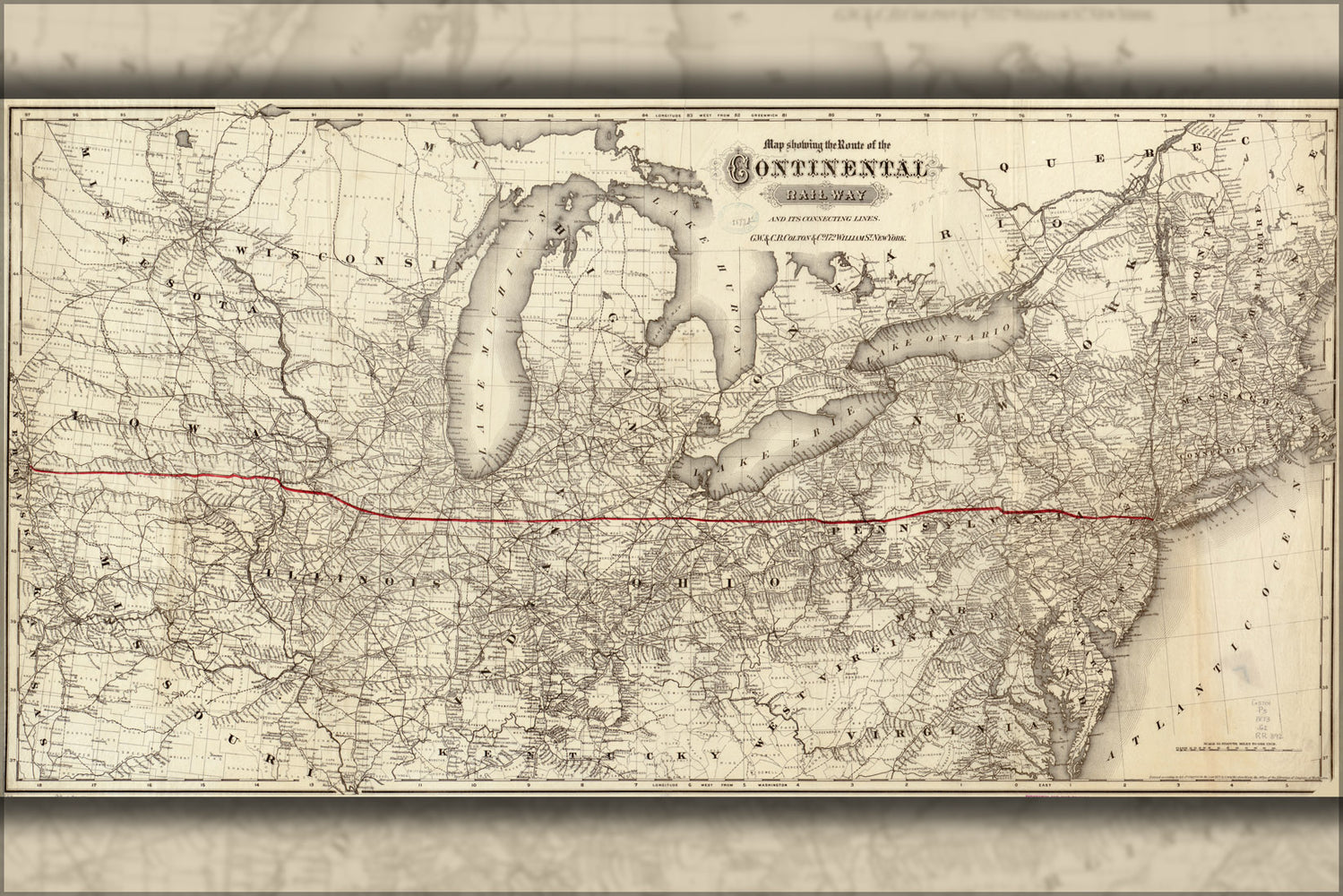 24"x36" Gallery Poster, Map of Continental Railway michigan ohio 1873