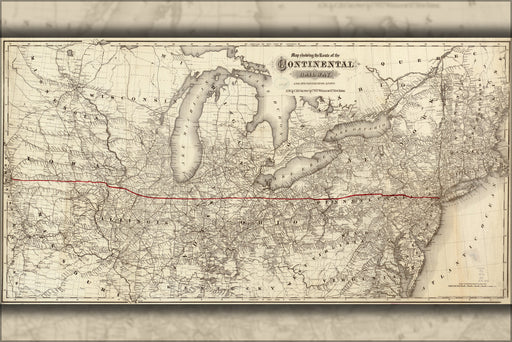 24"x36" Gallery Poster, Map of Continental Railway michigan ohio 1873