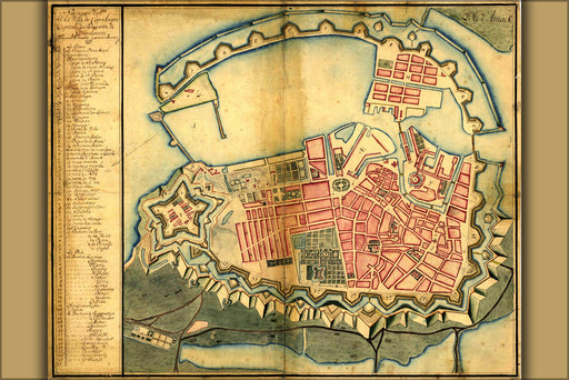 24"x36" Gallery Poster, Map of Copenhagen, Denmark by J. F. Arnoldt, January 1728