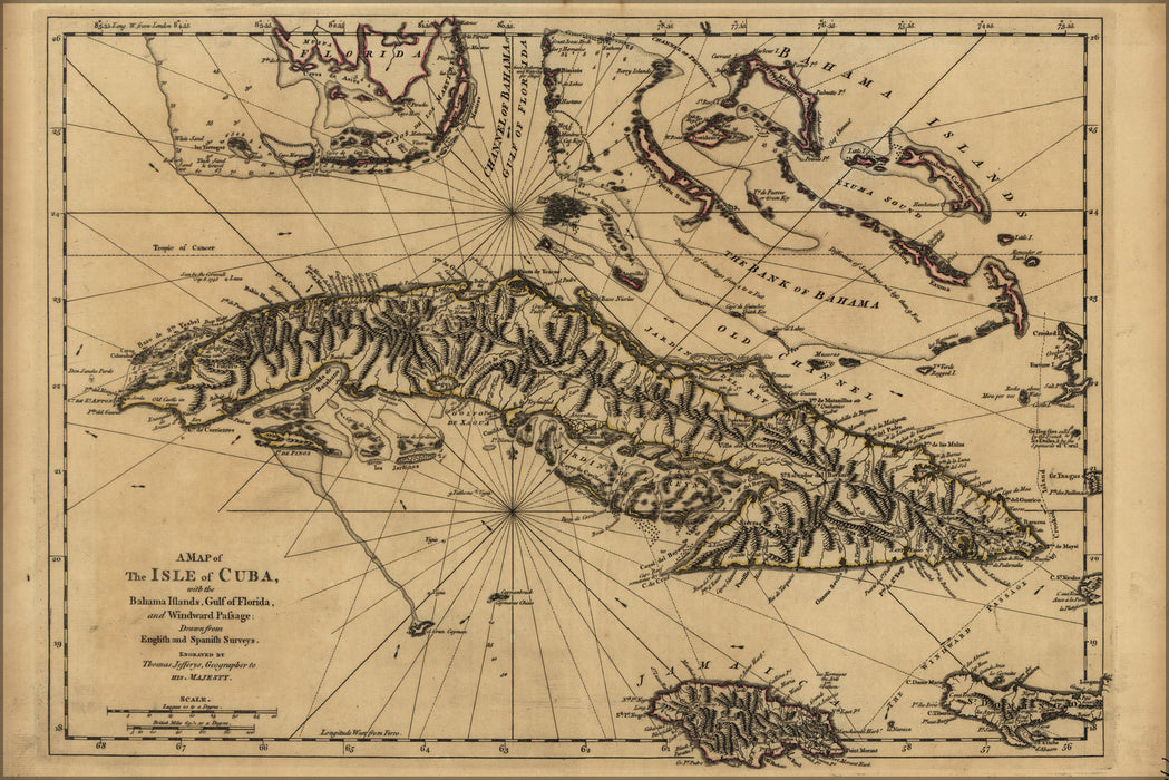 24"x36" Gallery Poster, Map of Cuba Bahama Islands Gulf of Florida 1768