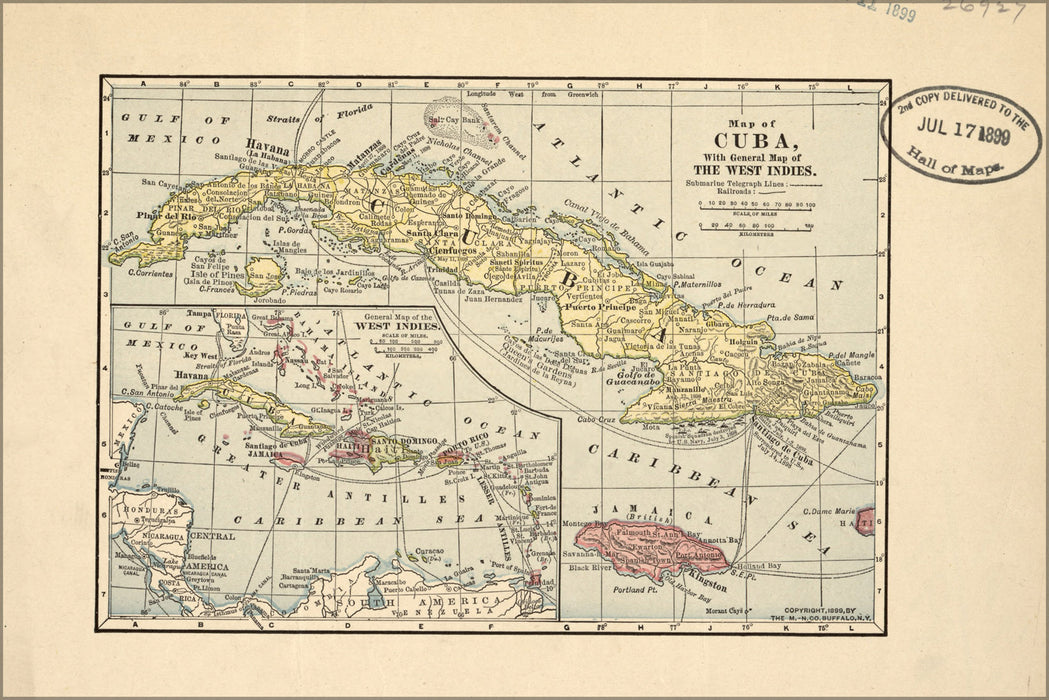 24"x36" Gallery Poster, Map of Cuba & West Indies 1899