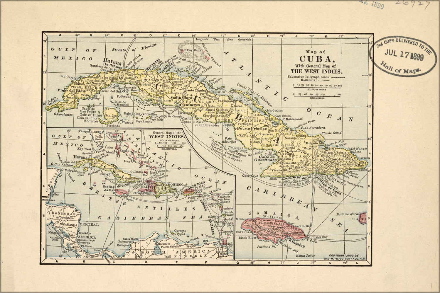 24"x36" Gallery Poster, Map of Cuba & West Indies 1899