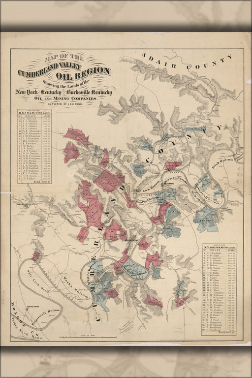 24"x36" Gallery Poster, Map of Cumberland Valley oil region kentucky 1870