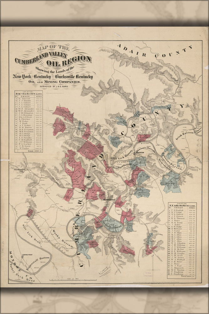24"x36" Gallery Poster, Map of Cumberland Valley oil region kentucky 1870